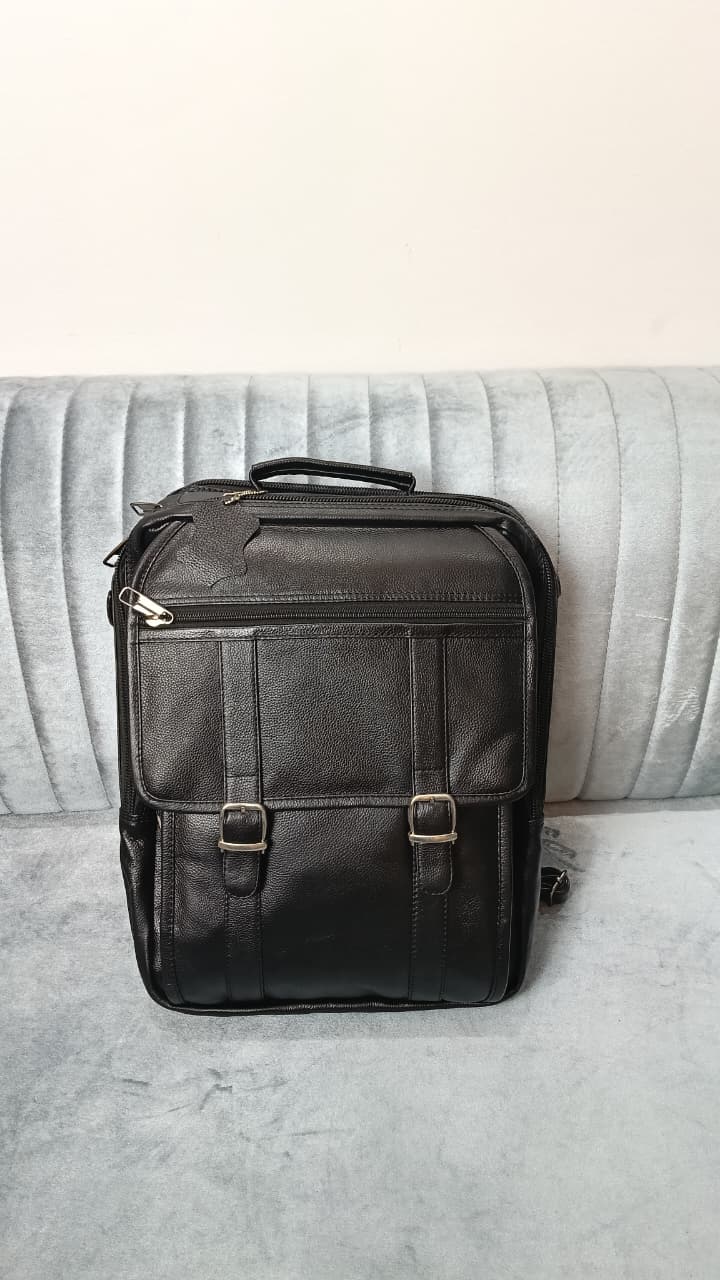 Genuine Cow Leather Dual Lock Bag- Black